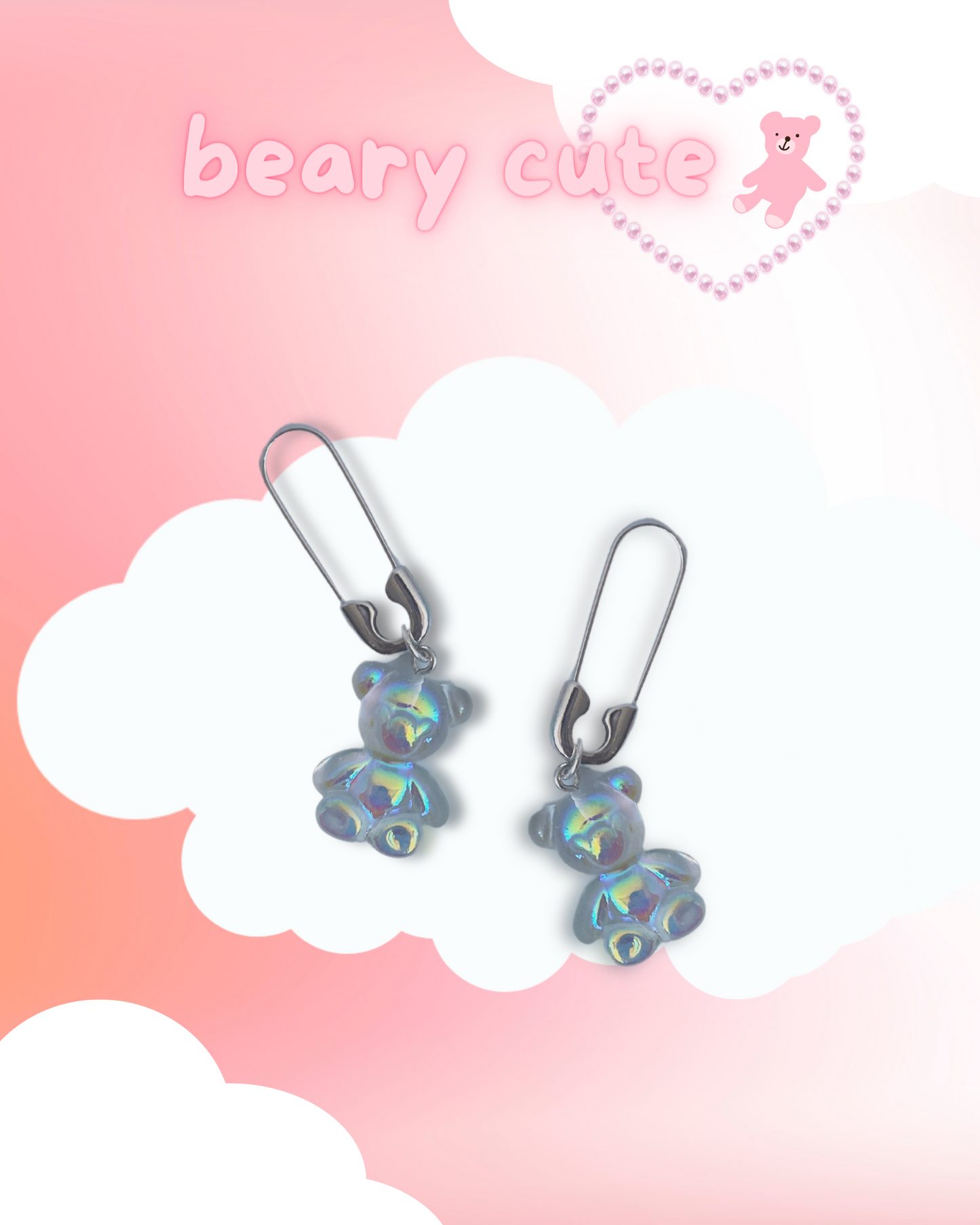 2. beary safety pin earrings