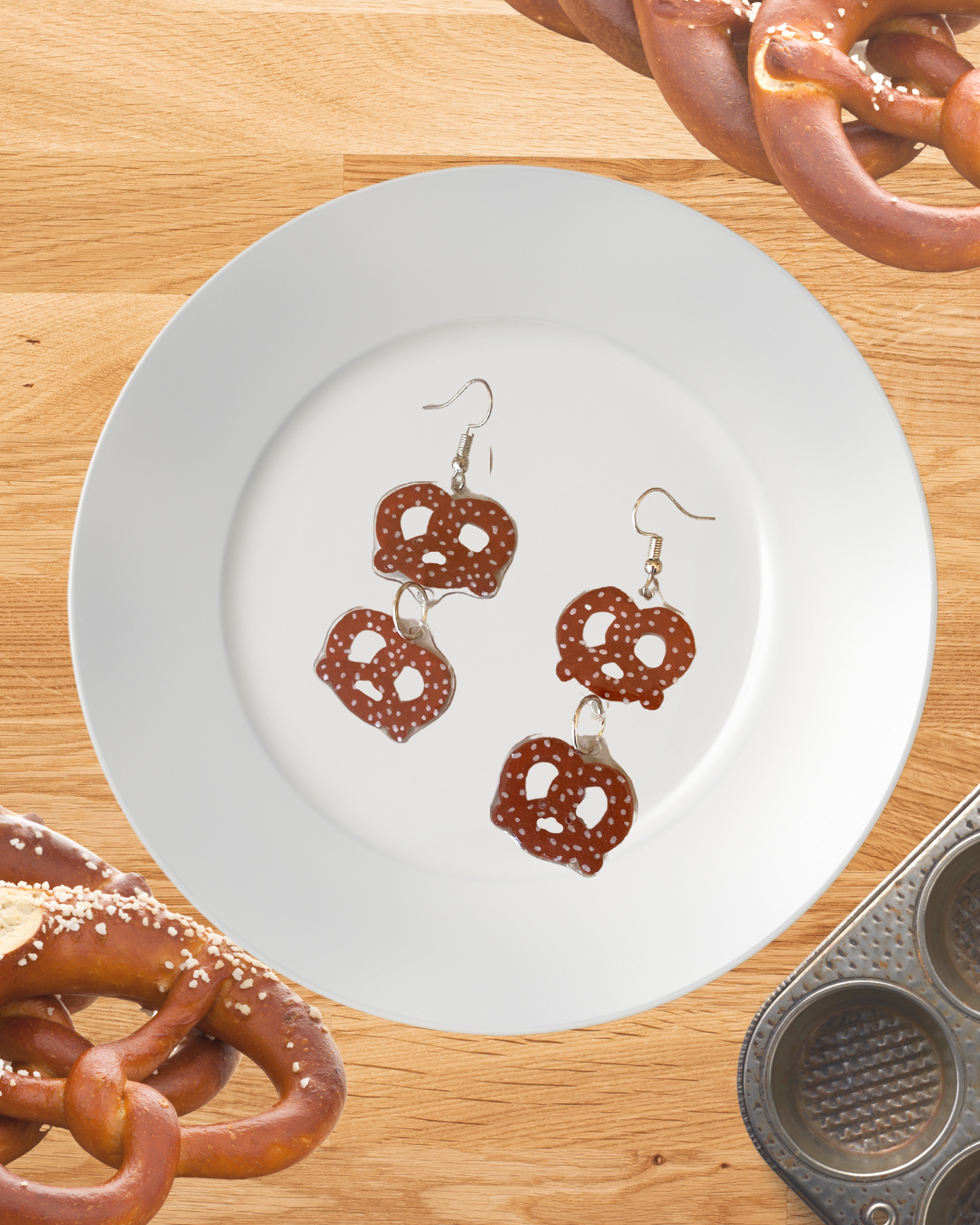 double salty pretzel earrings