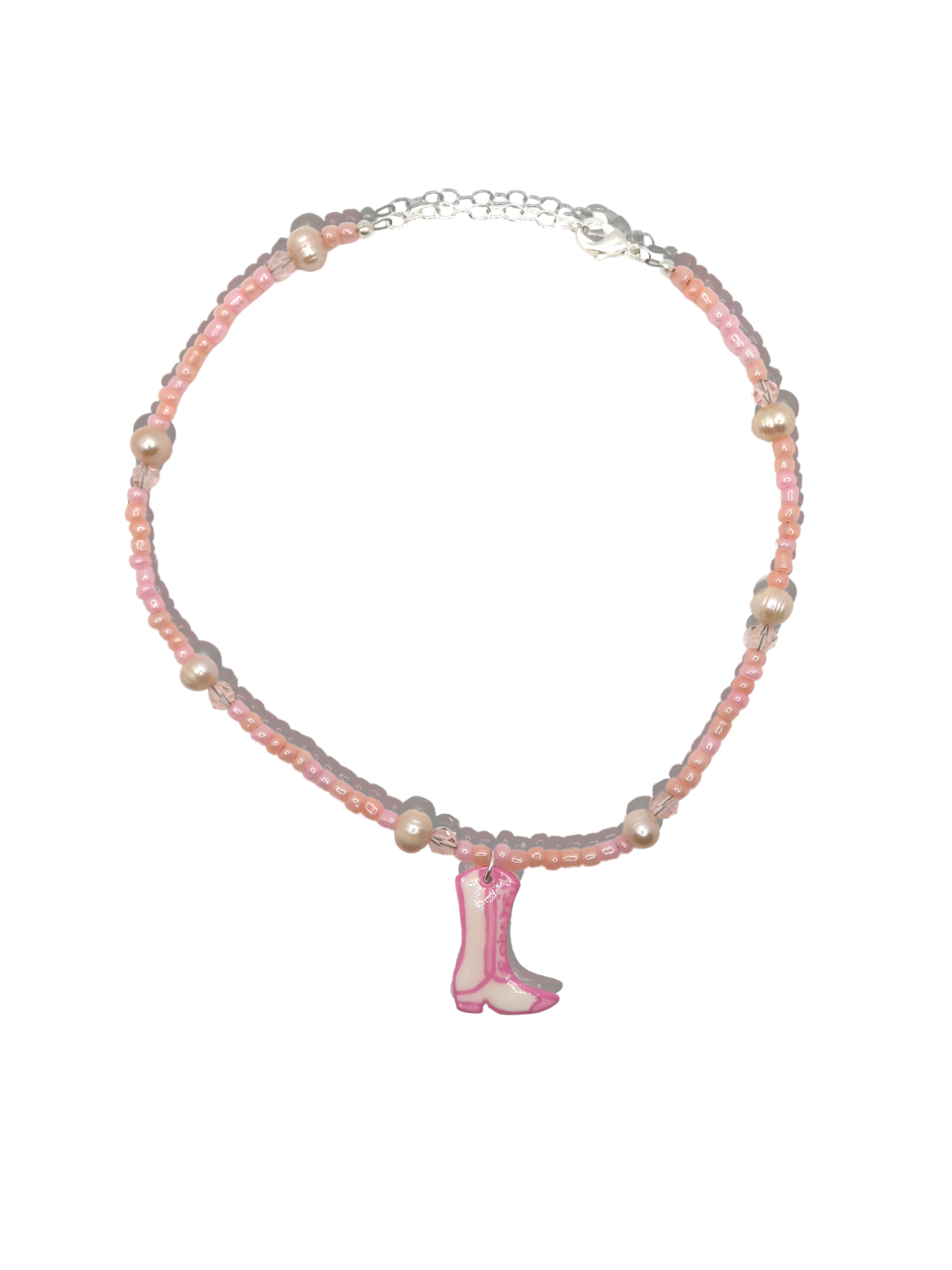 single pink boot necklace